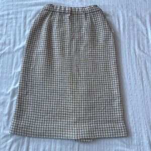 Vintage Mid-Length Brown and Tan Houndstooth Wool Skirt